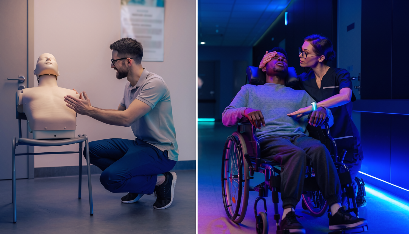 Care workers in a training scenario